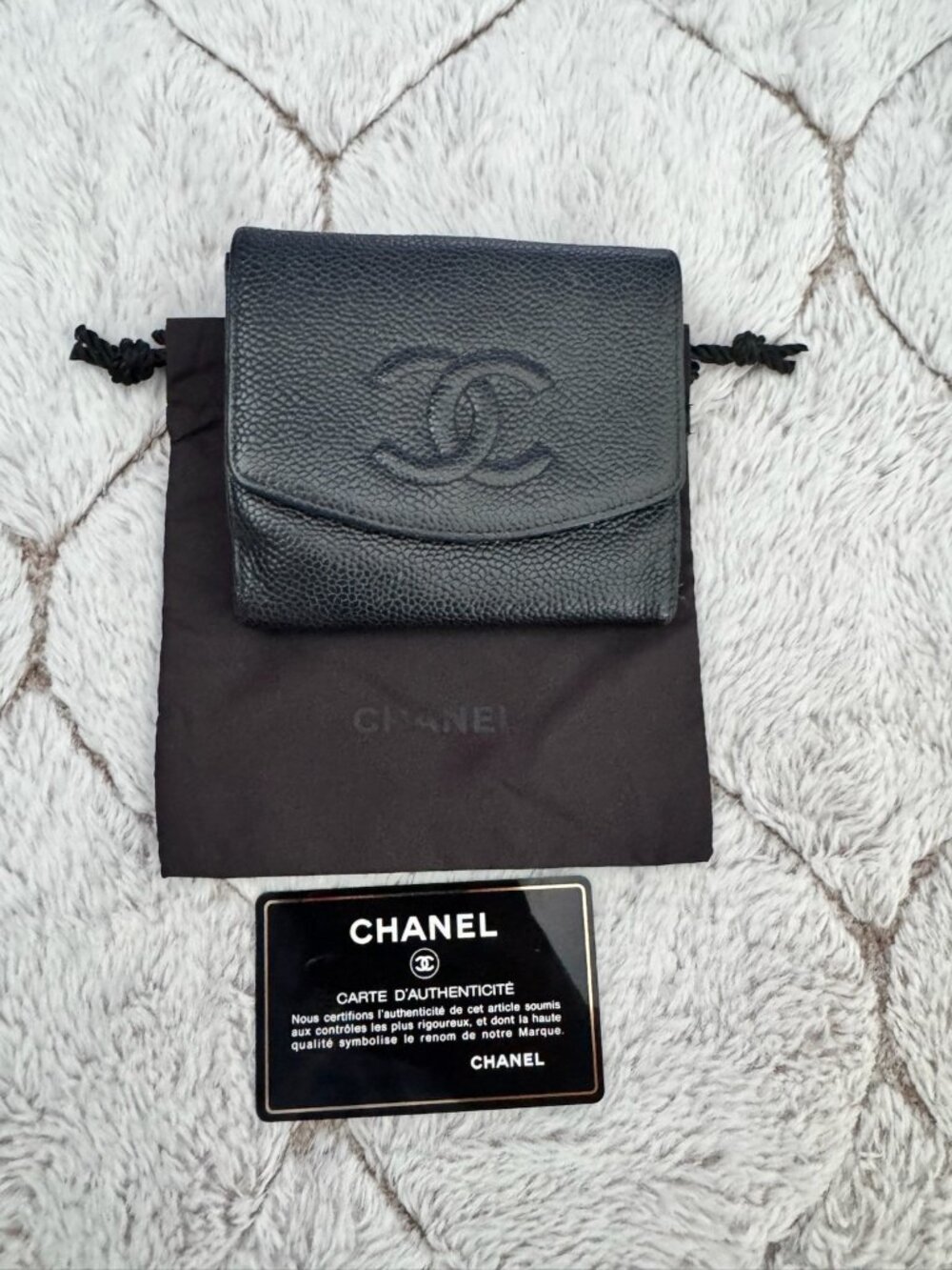 Chanel Caviar Timeless CC Compact Black Leather Wallet